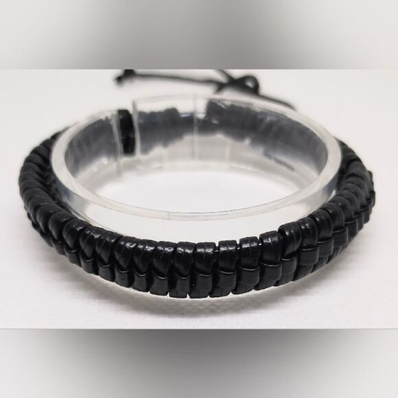 Non Branded Other - Men's bracelet leather braided black new e55‎